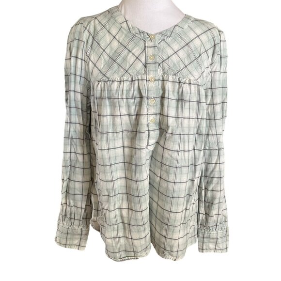 LOFT Womens Medium Plaid Button-Front Long Sleeve Top - Picture 1 of 6